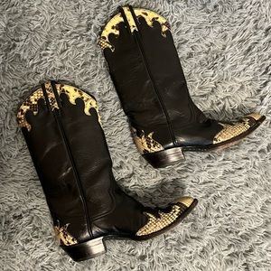 Vintage Larry Mahan Leather Snakeskin Cowboy Boots